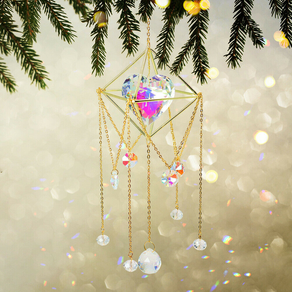 Crystal Suncatcher Love Heart Hanging Metal Pendant Home Garden Car Decor Gifts