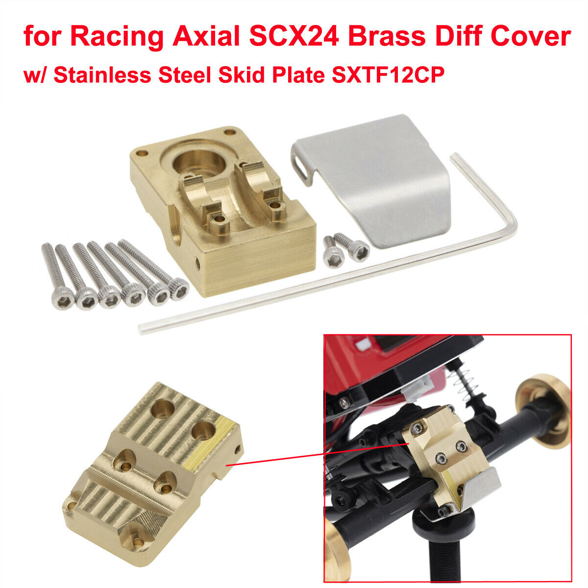 for Racing Axial SCX24 Brass Diff Cover with Stainless Steel Skid Plate SXTF12CP