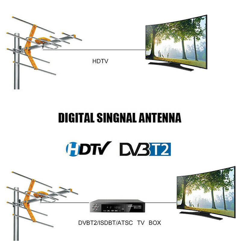 Outdoor 100Mile Amplified 8 Yagi Antenna HD TV 10dB Long Range UHF/VHF/F-hg Tt