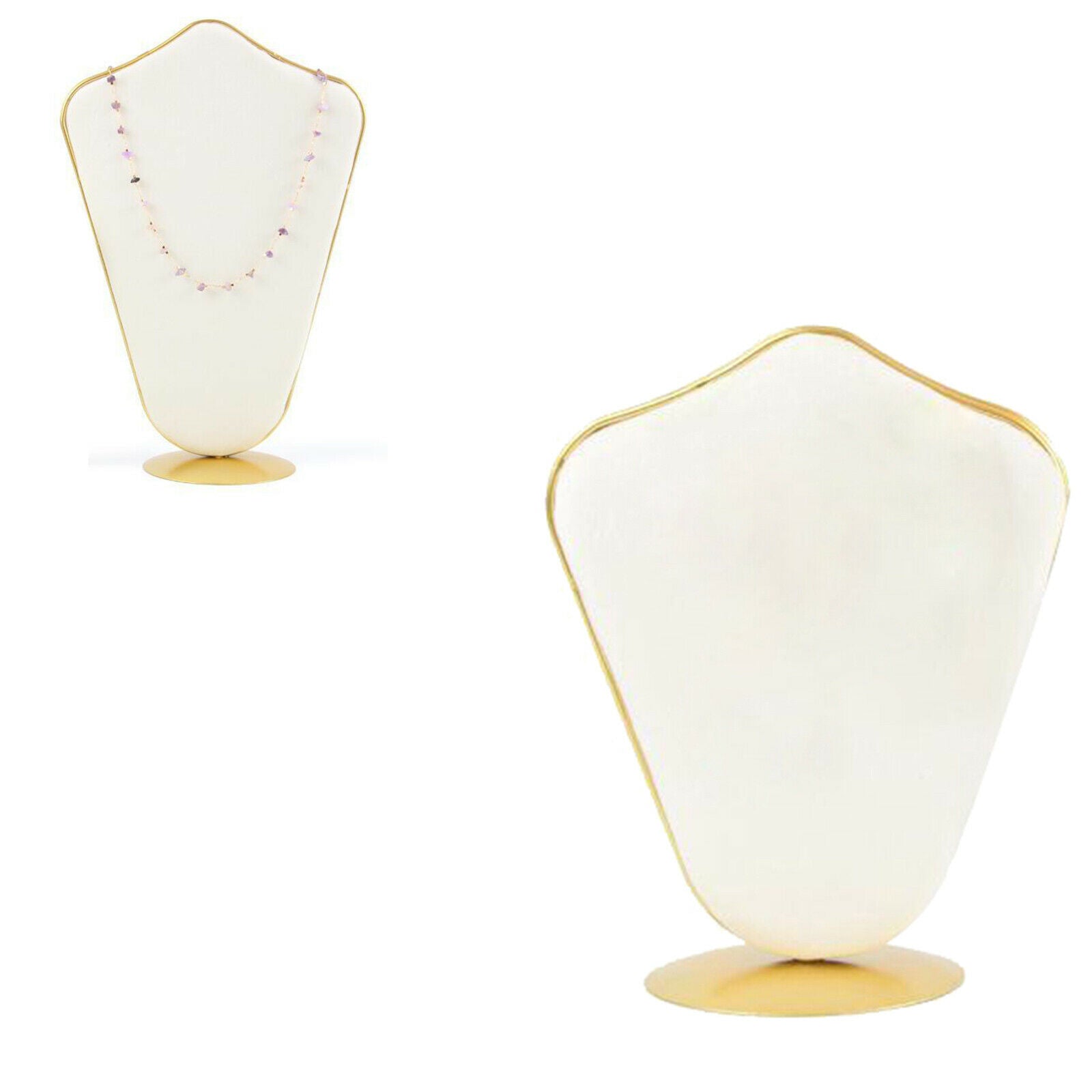 2X Velvet Necklace Bust Display Stand Pendant Chain Earring Jewelry Rack Beige