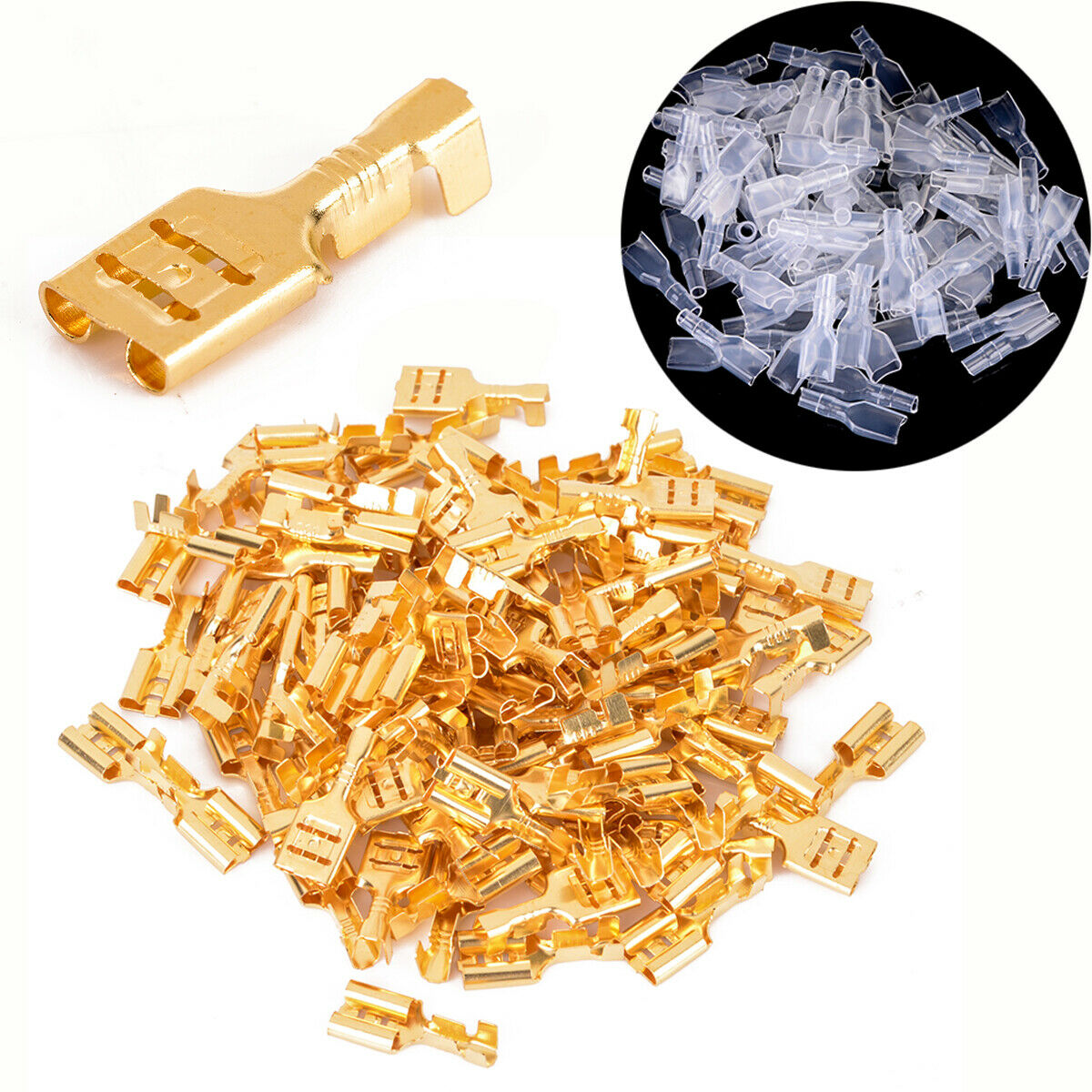100pcs Copper 4.8mm Female Spade Crimp Terminals 22-16AWG 0.5mm Thickness