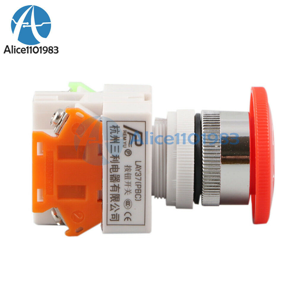 5PCS AC 660V 10A Mushroom Cap 1NO 1NC DPST Emergency Stop Red Push Button Switch