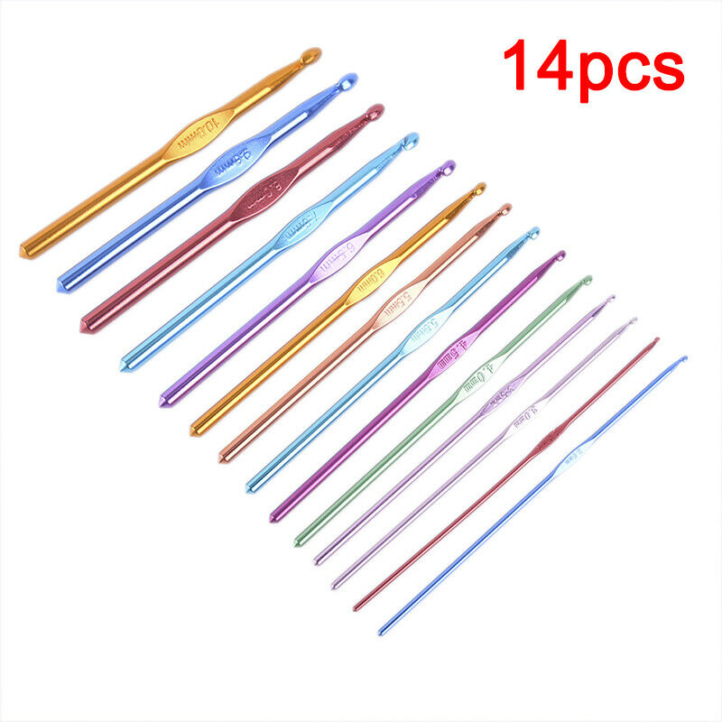 14pcs Set Multi-colour Aluminum Crochet Hooks Needles Knit Weave Craft Yarn BDA