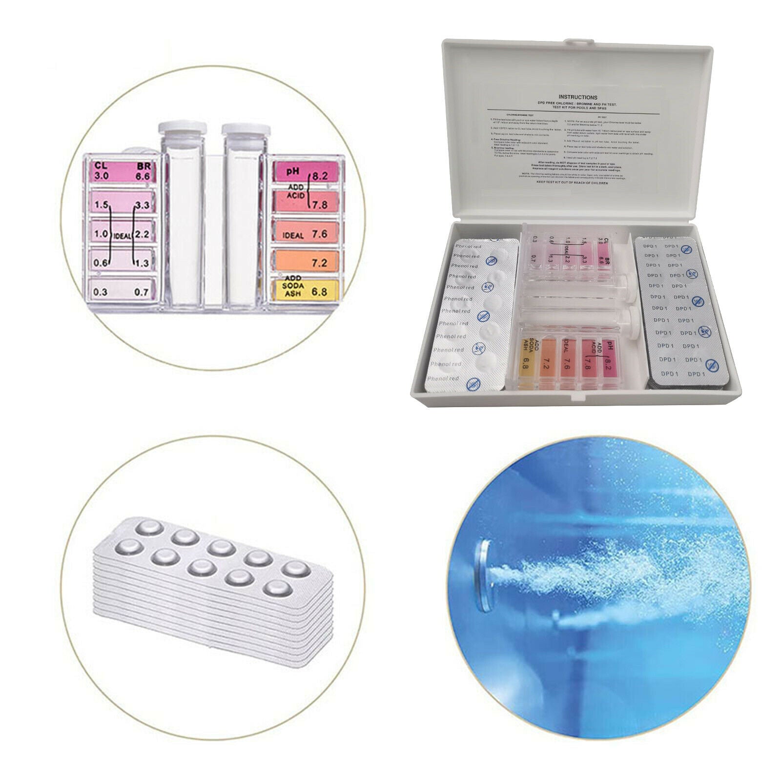 2 In 1 Swimming Pool Tester Kit for Chlorine/PH Bromine Compact Durable