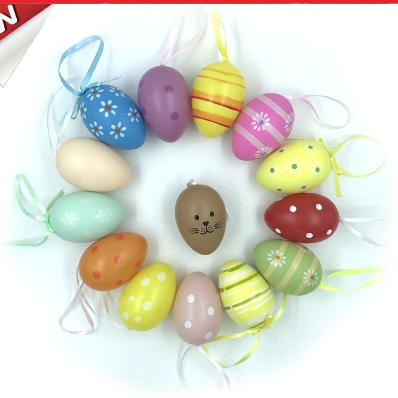 20pcs DIY Easter Eggs Puzzle Decor Painted Colored Simulation Egg Pendants @