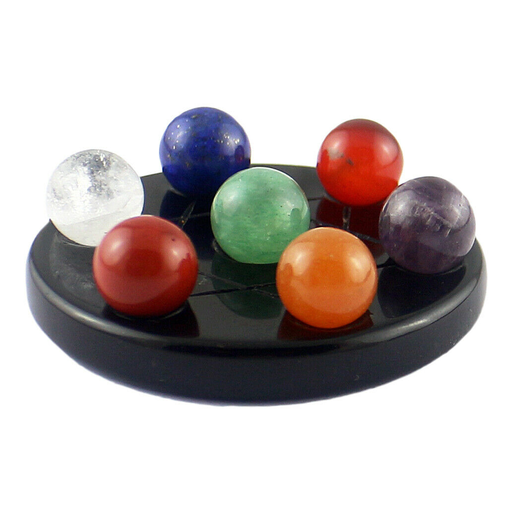 Natural Crystal Balls with Obsidian Base 7 Crystal Stars Array Multicolor