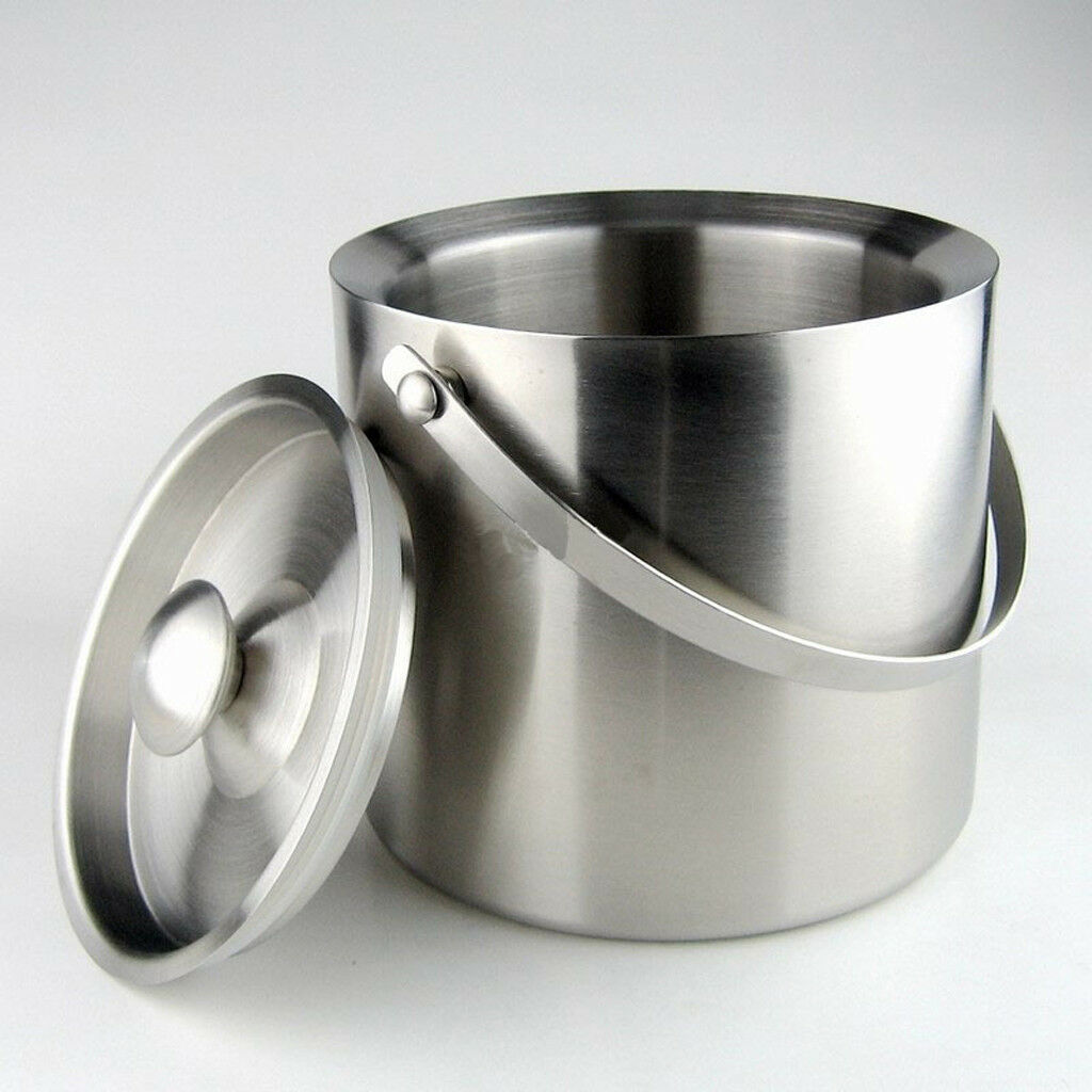 3L Double Walled Stainless Steel Ice Bucket Wine Drink Cooler with Tong