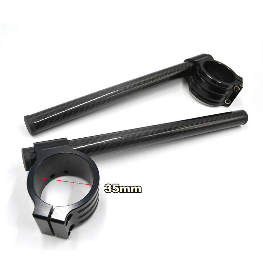 2x Carbon Fiber Clip-On Motorcycle 7/8" Handlebars 35mm Fork Tube For Cafe Racer