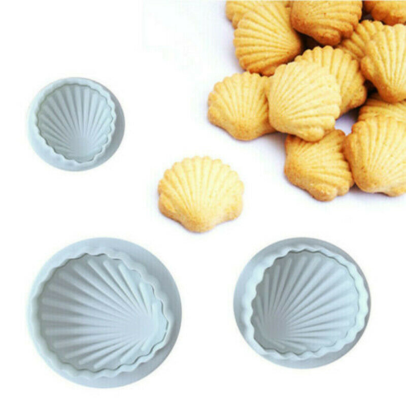 3pcs Plastic Cookie CUTTER Sea Shell Shape Baking Tool Fondant Cake Mold .l8