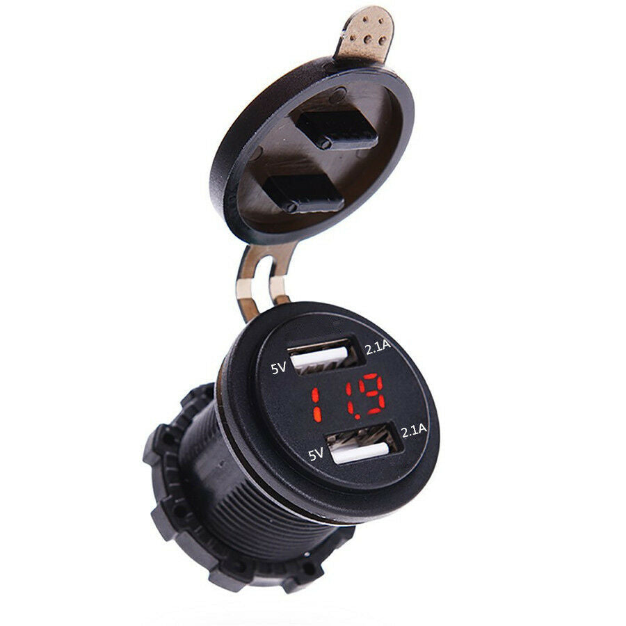 Dual USB Charger Socket Power Outlet 4.2A with Voltmeter &Wire In-line 10A Fuse