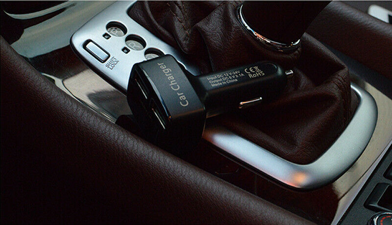Black Car Charger/Thermometer/Ammeter/Voltmeter Dual USB Port 3.1A LED Monitor