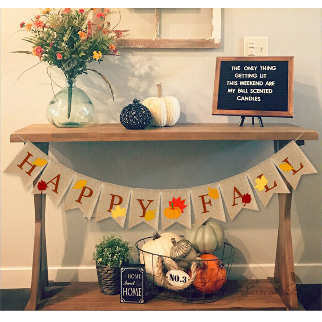 Happy Fall Banner Pumpkin Bunting Flag Hanging Home Mantel Party Craft