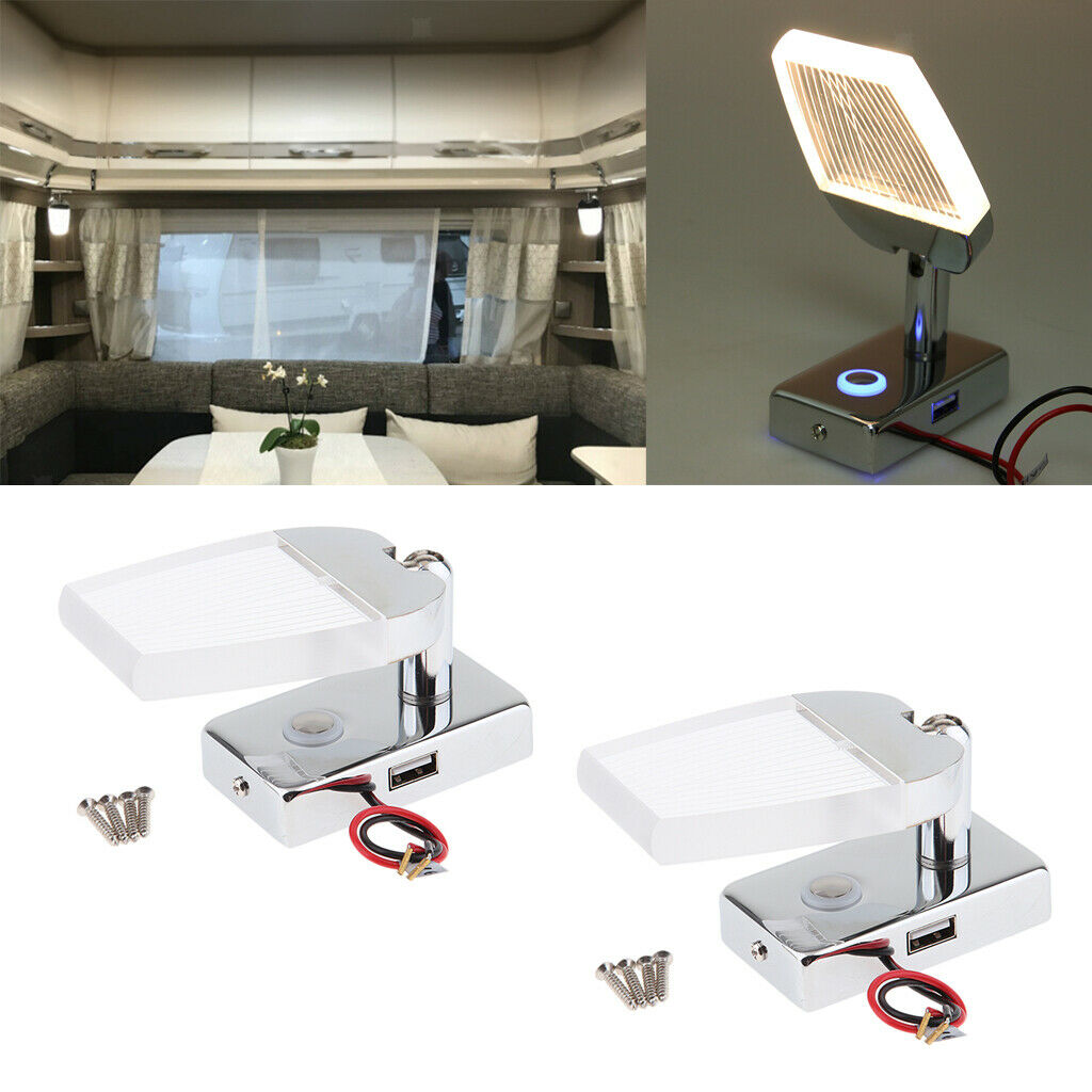 2pcs LED Reading Light Touch Control Dimmable Marine RV USB Port Adjustable
