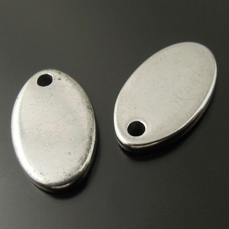 24x SilverTone Stainless Steel Oval Blank Stamping Tags Pendants 12x7mm