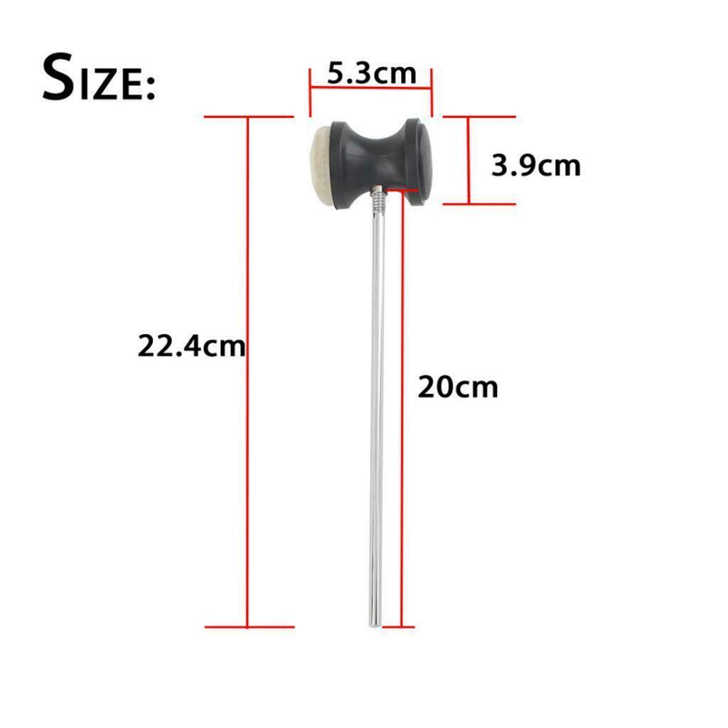Bass Drum Pedal Beater, Stainless Steel Shank, Wool Felt Hammer, Lightweight