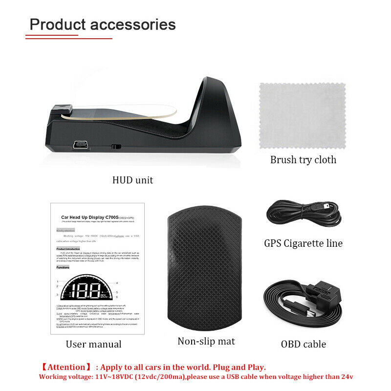 Folding Auto Car OBD2 HUD Mirror Head Up Display Speed Projector RPM Temperature