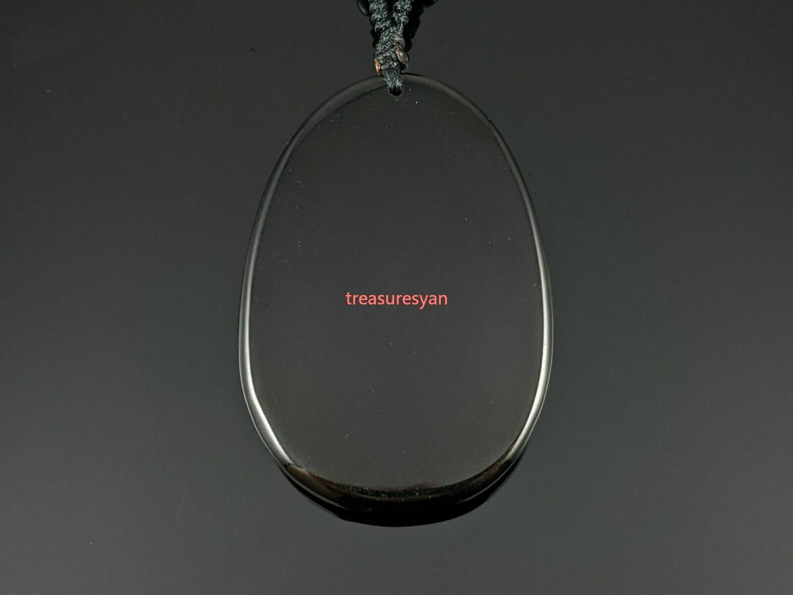 Natural Black Obsidian Guan Yin Pendant with Woven Necklace