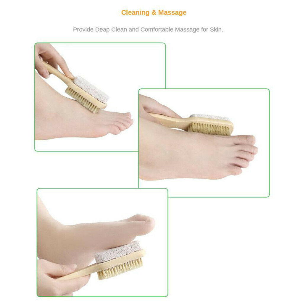 Practical Double Sided Wood Foot Care Bristle Brush Remover Pedicure Tool