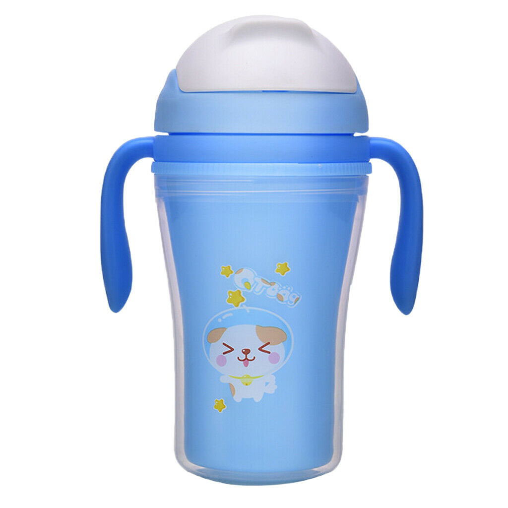 Baby Straw Sippy Cups Drink Bottle Toddler Training 300ML Blue with Handles