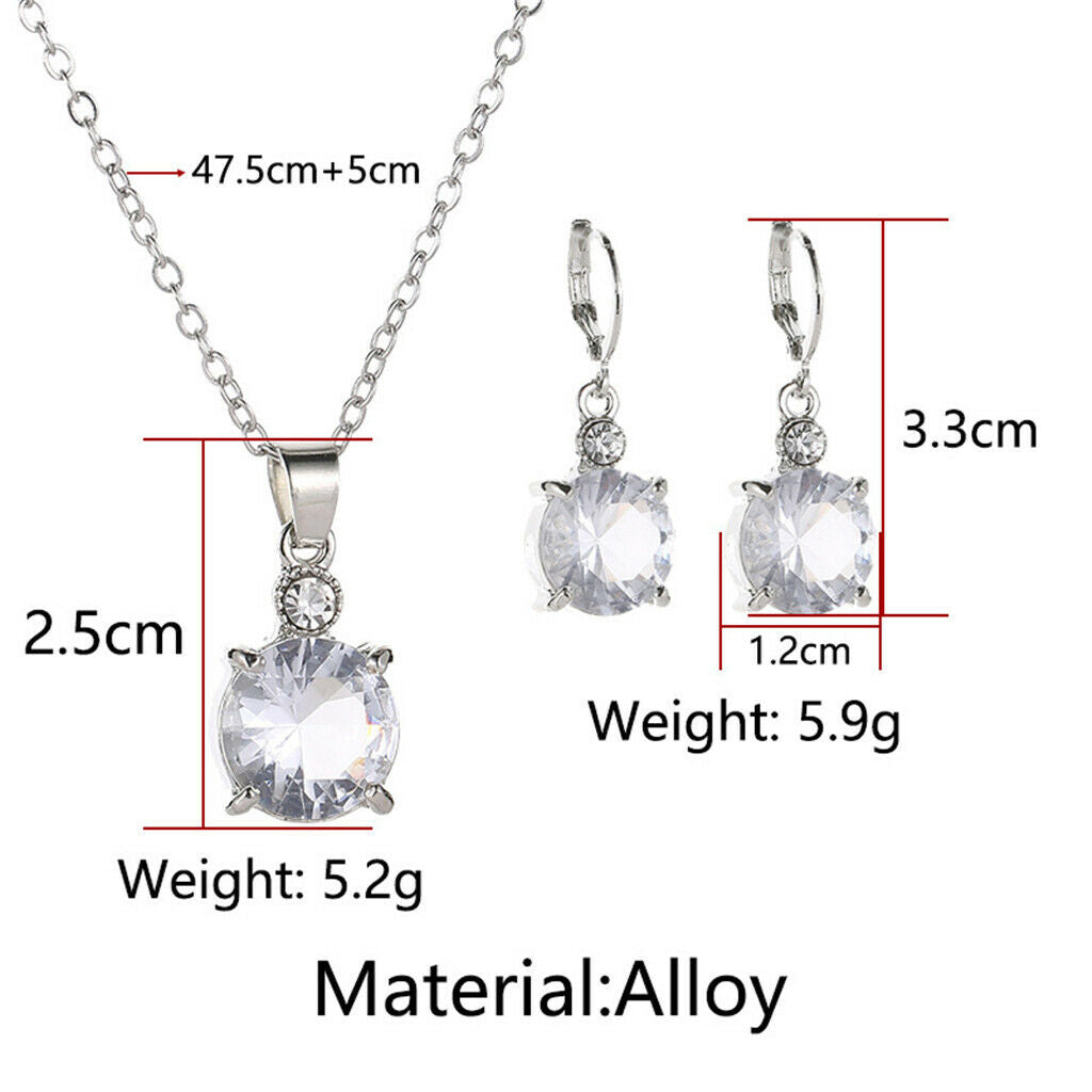 Round Zircon Crystal Bridal Pendant Necklace Earrings Jewelry Sets for Formal