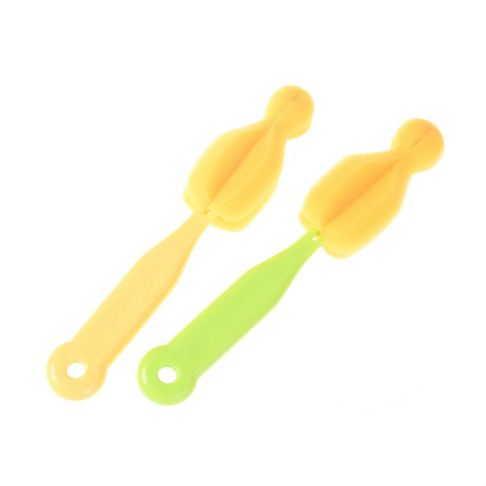 2Pcs Baby Teat Cleaning Feeding Bottle Brushes 360 Degree Rotating Sponge.l8