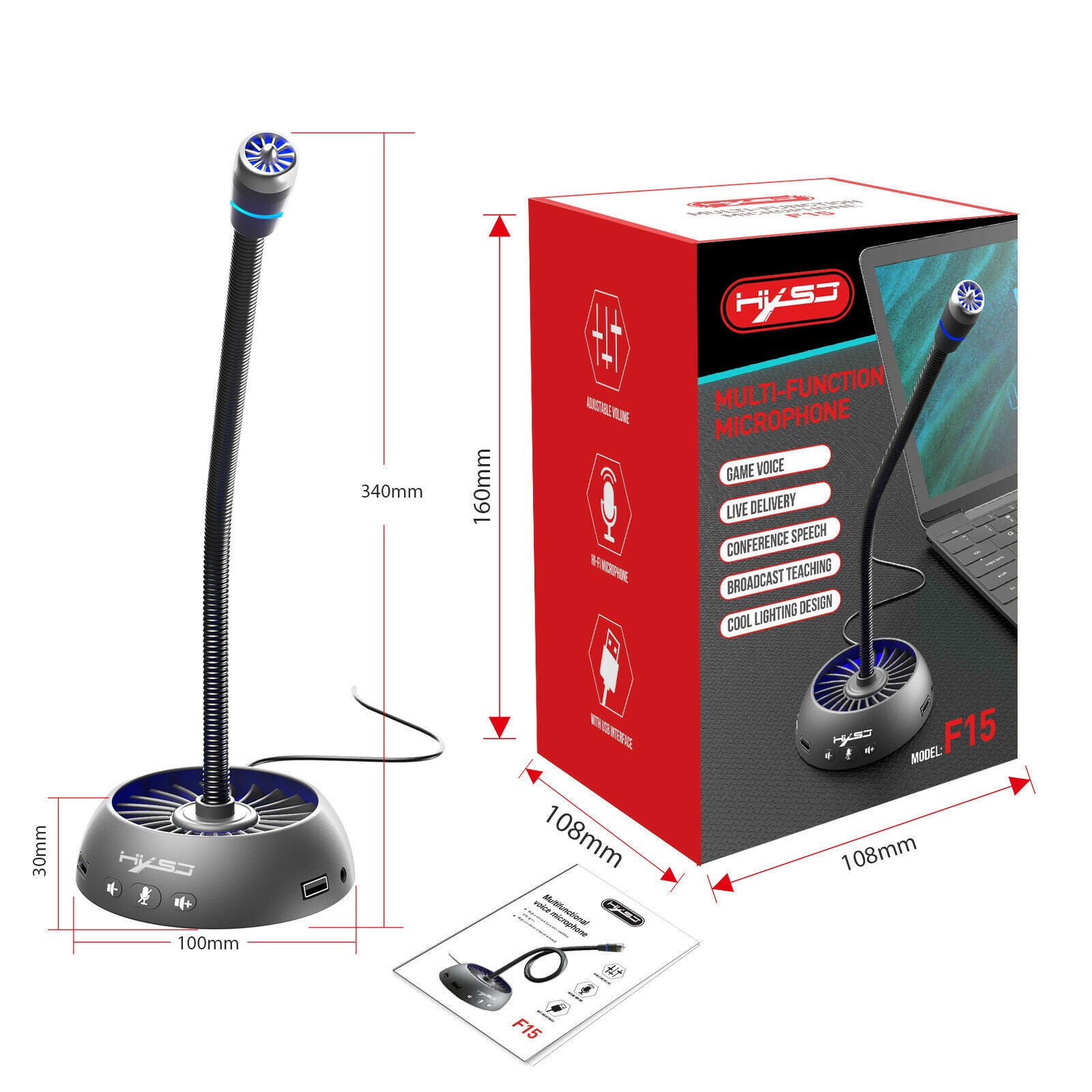 Desktop Microphone Speech Recording Mic for PC Laptop Notebook Gaming Chat