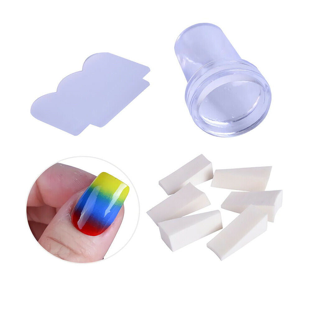 10psc Random Nail Stamping Plate+5pcs Sponge+1ps Stamper Scraper Template Set