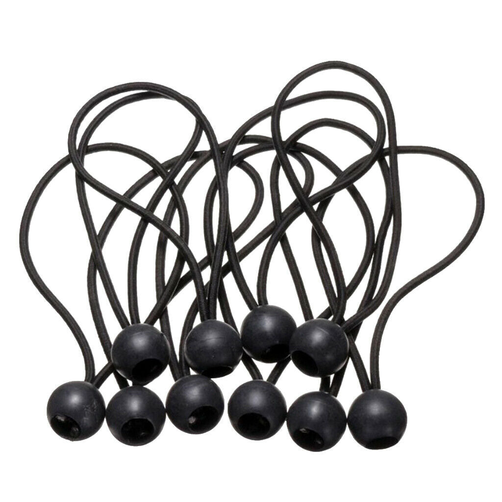 10 Pieces Black Ball Bungee Loop Cord Elastic Tent Tarp Canopy Fix Ties