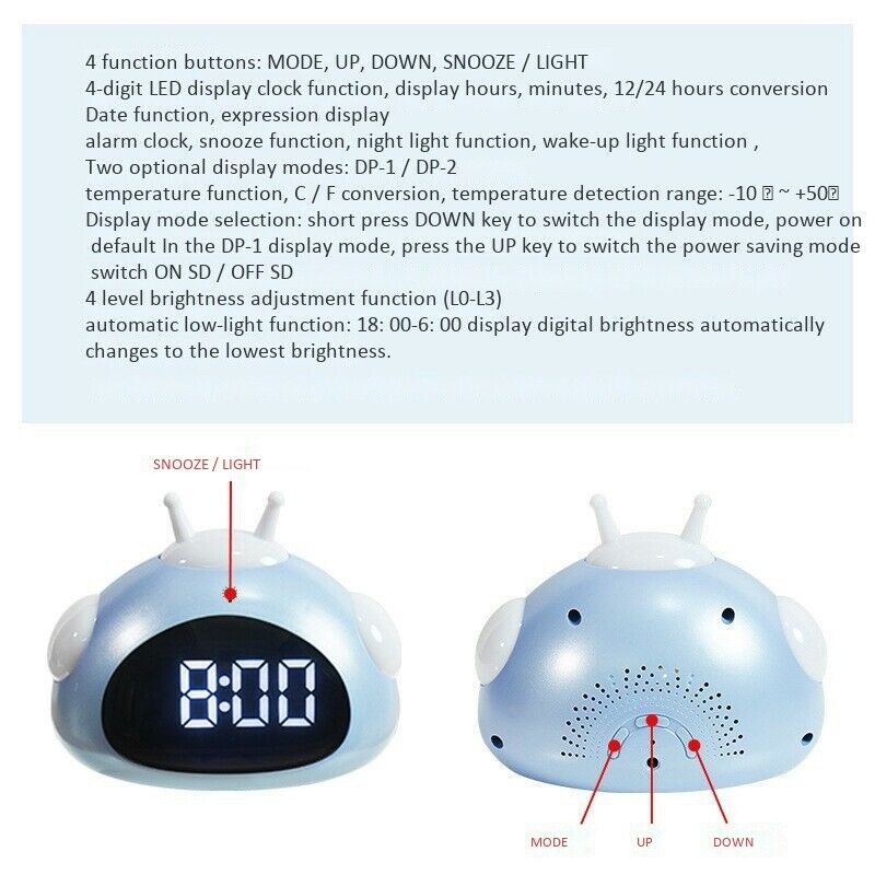 2X(Alarm Clock Cute Desk Clock Smart Backlight/Temperature/Snooze Wake Up AY7K7)
