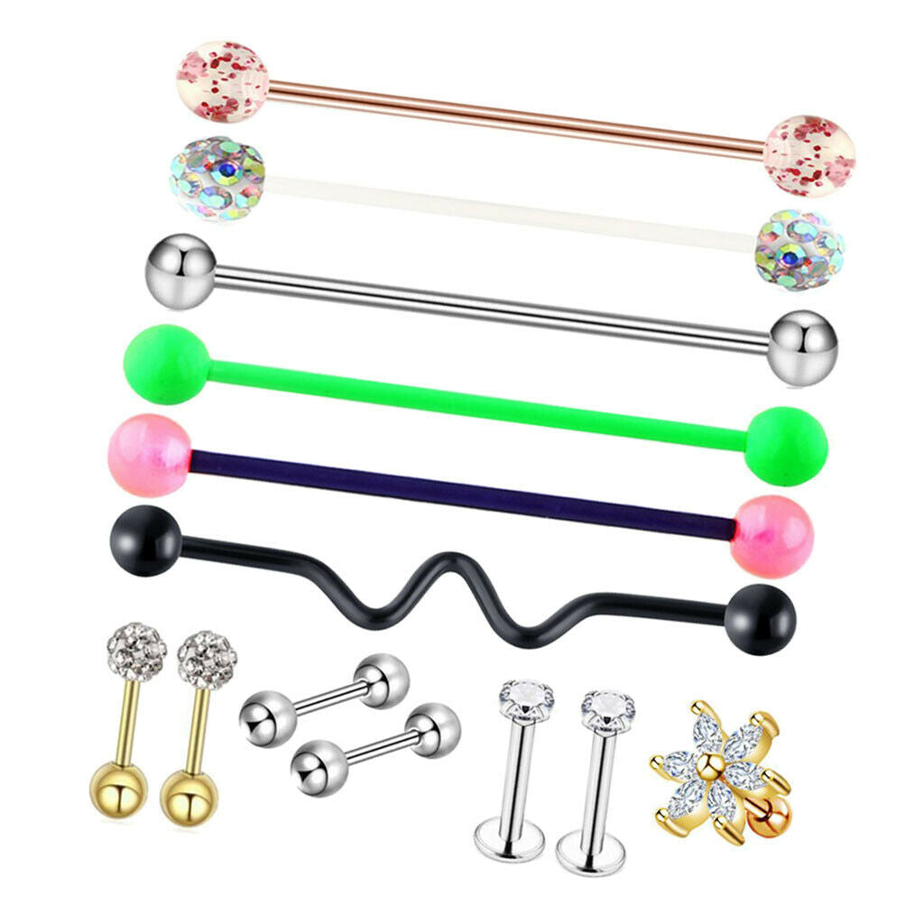 1 Set Nose Lip Tongue Eyebrow Tragus Navel Belly Ring Piercings Jewelry B-13Pcs