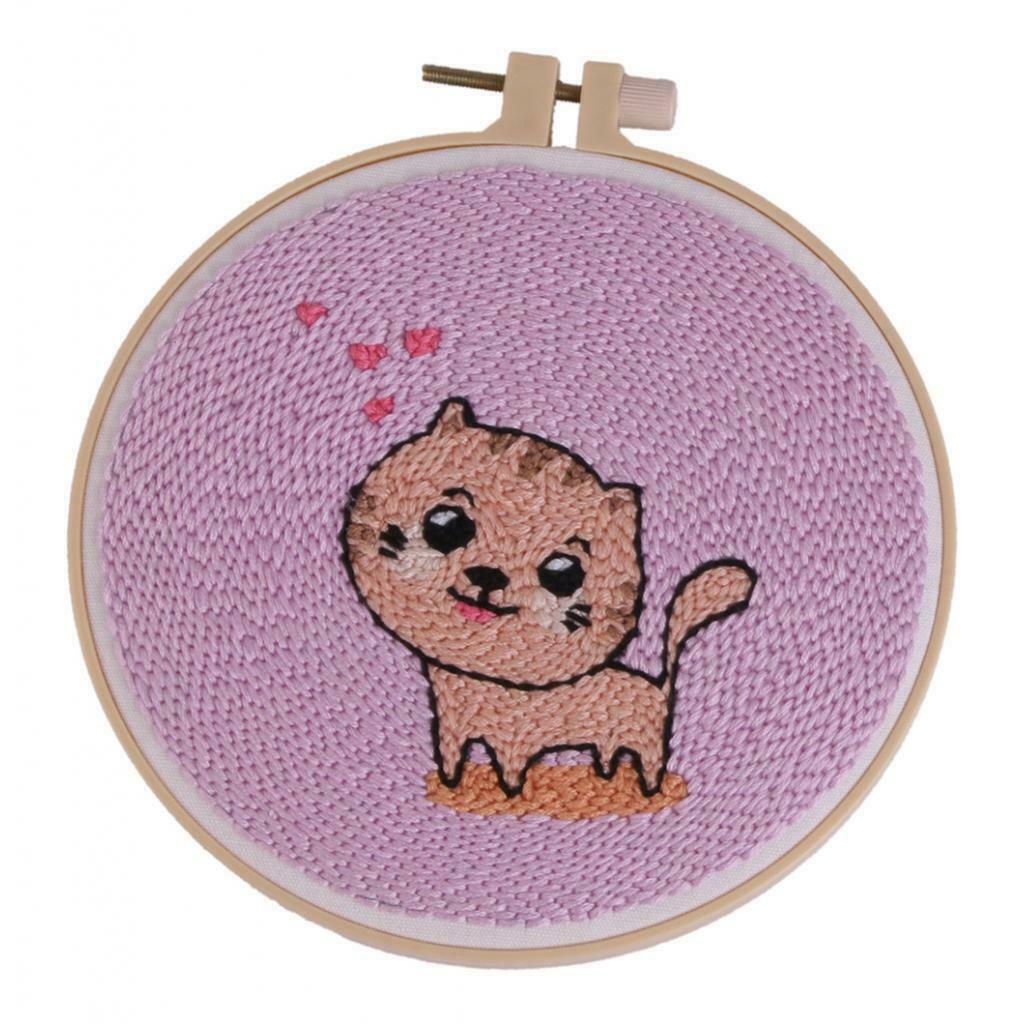 2x Monkey Cat Embroidery Starter Kit Hoop Color Threads Needles Tools Kit