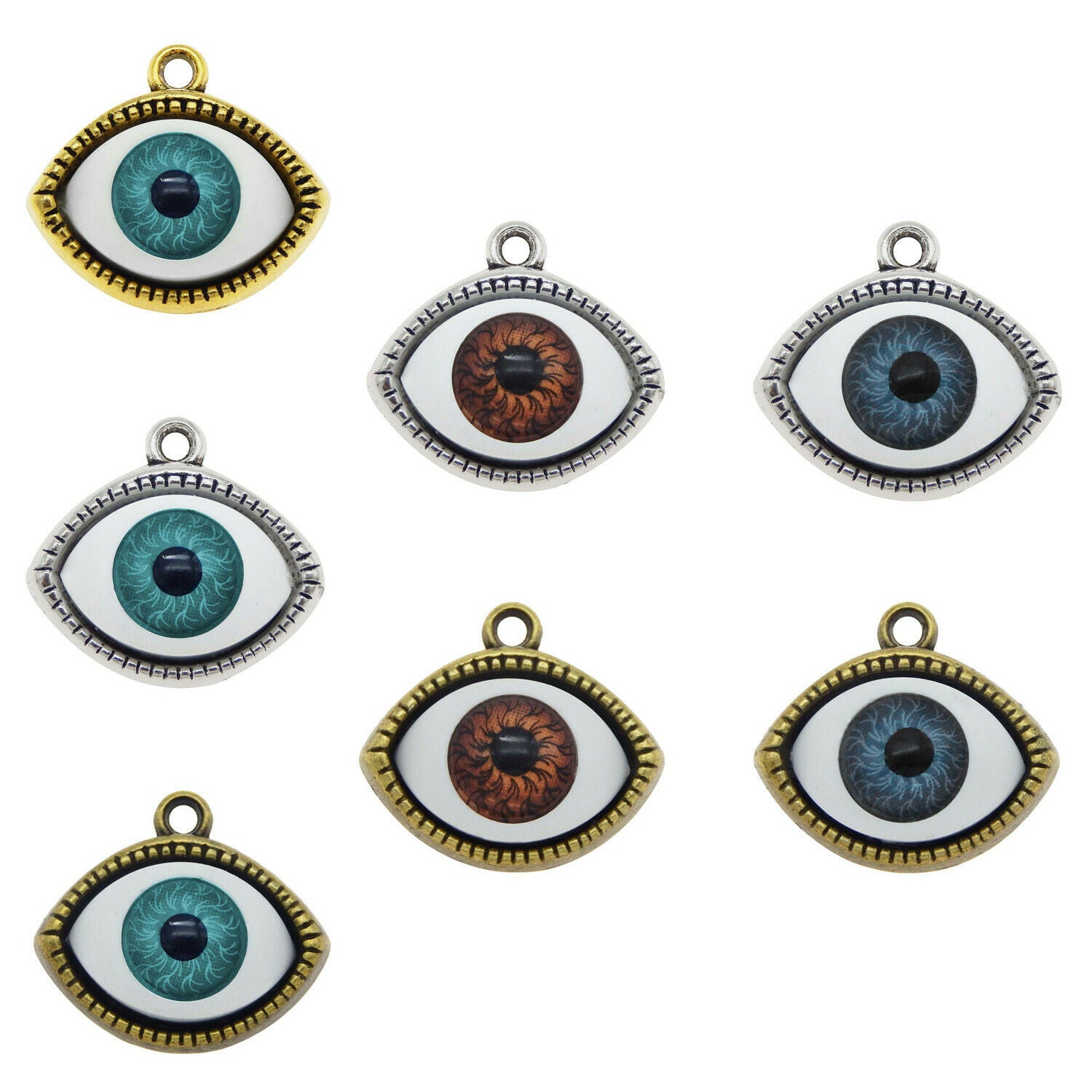 14 Mix Antiqued Bronze Alloy Evil Eye Charm Acrylic Pupils For Pendant 22*20*7mm