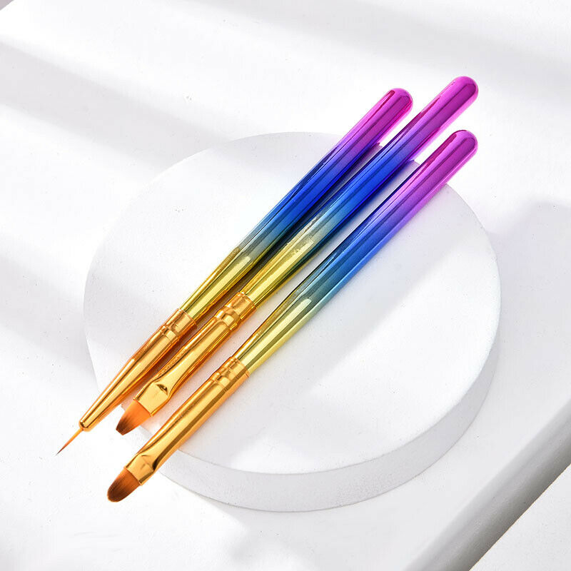 3Pcs/Set Acrylic Nail Art UV Gel Carving Brush Glitter Pen Set Manicure Tool New