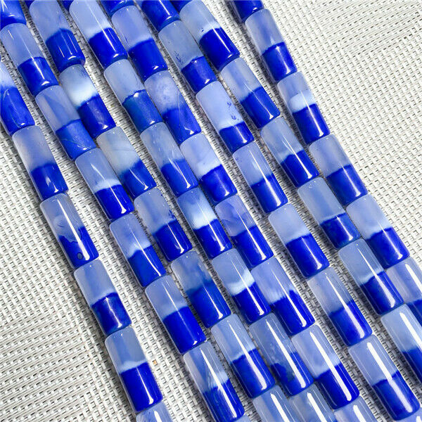 1 Strand 20x8mm Sapphire Blue Agate Cylinder Tube DIY Loose Beads 15.5inch HH272
