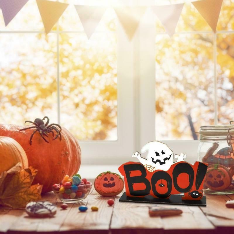 Halloween BOO Ghost Wooden Desktop Ornaments Creative Decor for Home Indoor