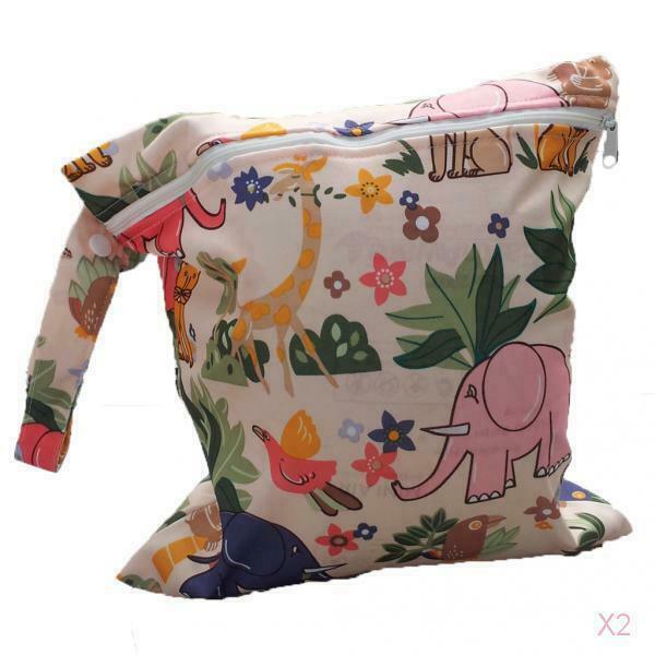 2pcs Baby Infant Waterproof Zipper Cloth Diaper Bag Lion Animal Pattern Beige