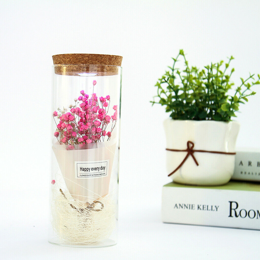 Creative Gypsophila Flowers Glass Jar Cover Landscape LED Light Decor Pink
