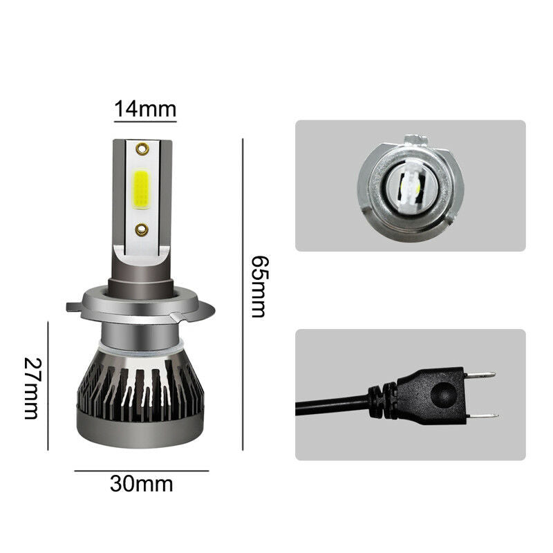 2PCS H7 1500W 225000LM COB LED Headlight Kit 6000K White High Power Bulb Lamps