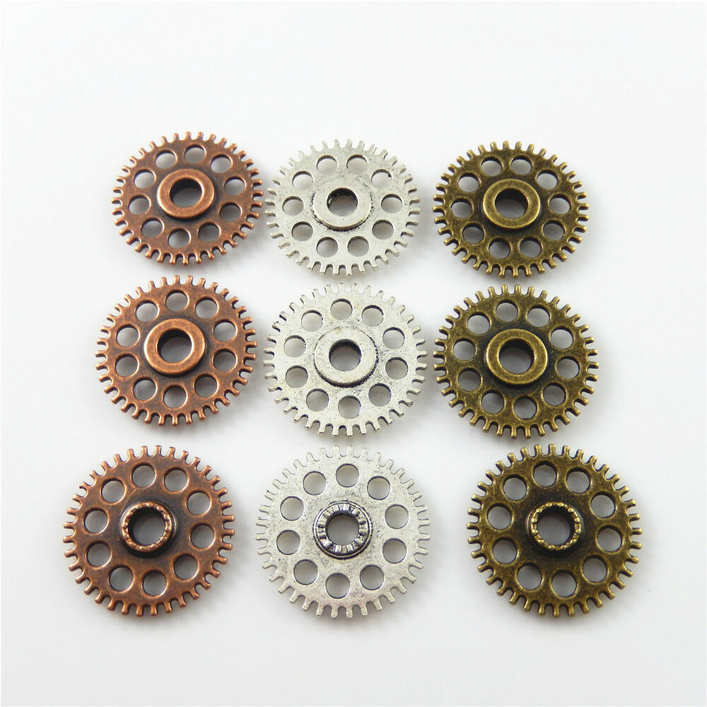 6pcs Assorted Round Steampunk Gear Pendant Cog Alloy Charm Jewelry Crafting 26mm