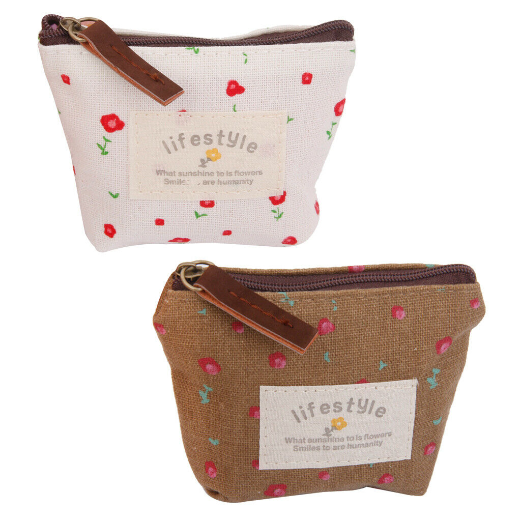 2pieces Girls Lady Coin Purse Bag Change Bag of Flower Pattern