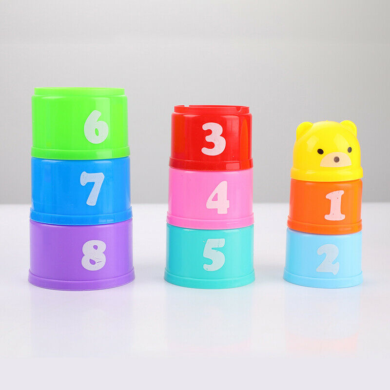 9PCS Educational Baby Toys Folding Stack Cup Tower Children Early Intelli.l8