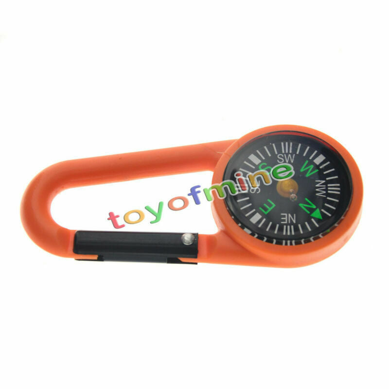 Orange 2 in 1 Mini Outdoor Camping Keychain Hook Compass Carabiner Navigation