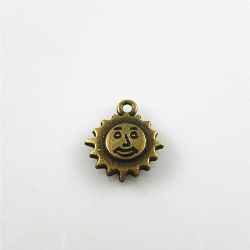 60pcs Retro Bronze Cute Smile Face Sun Charm Alloy For Jewelry Making 13*12*3mm