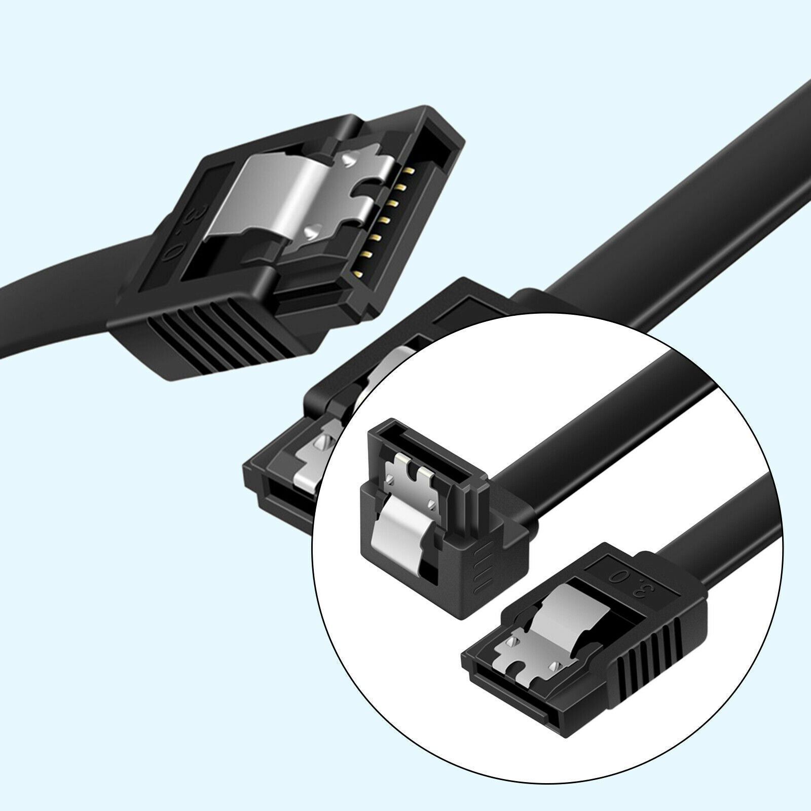 2PCS High-speed SATA Cable III 3.0 Flat Data Cord 3.3ft for HDD SDD Elbow