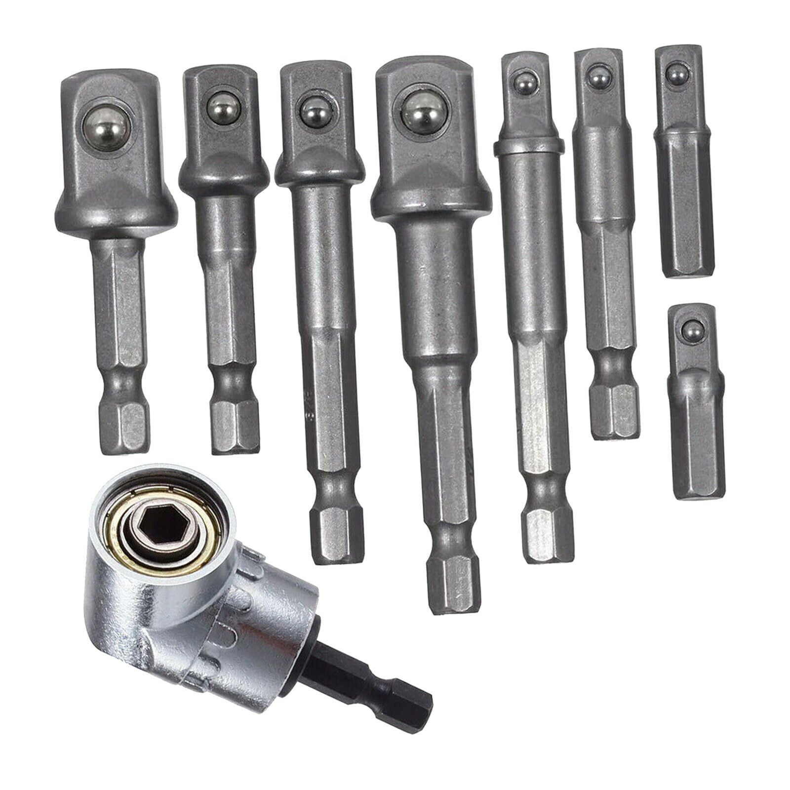 9x Impact Hex Drill Bits Driver Tools 1/4" 3/8" 1/2" Right Angle Attachments