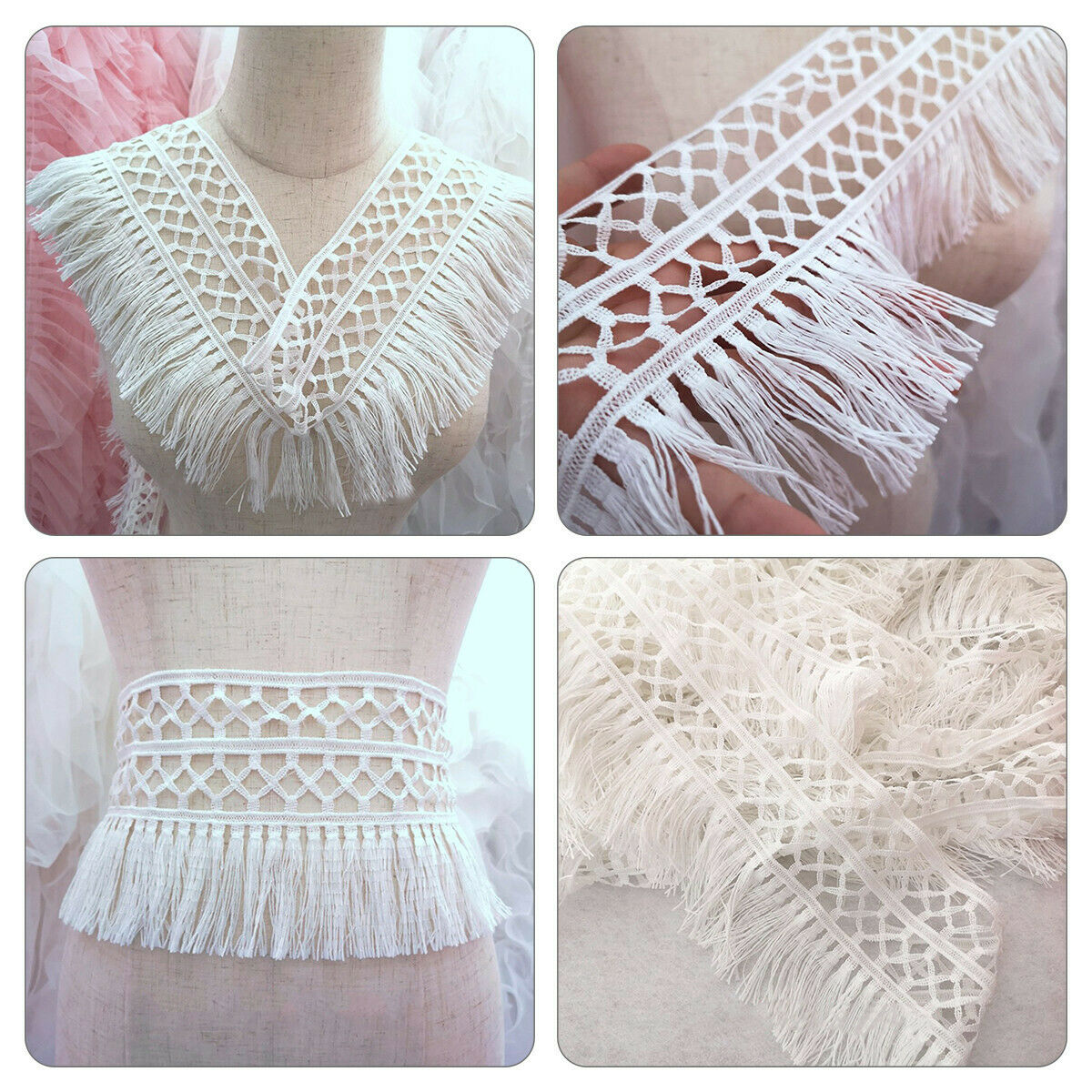 100cm White Lace Edge Trim Tassel Curtain Wedding Dress Fringe DIY Sewing Craft