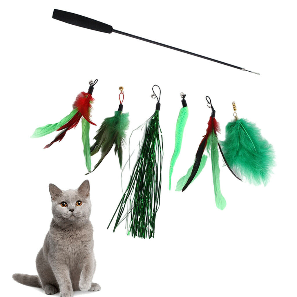 Cat Teaser Wand Kit Funny Interactive Catcher Toys Retractable Pole for Pet