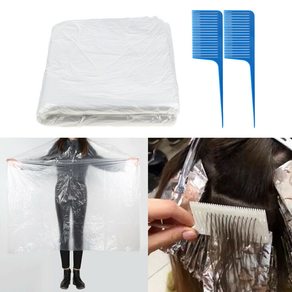 50x Transparent Waterproof Hair Cutting Capes Shampoo Gowns w/ Salon Comb