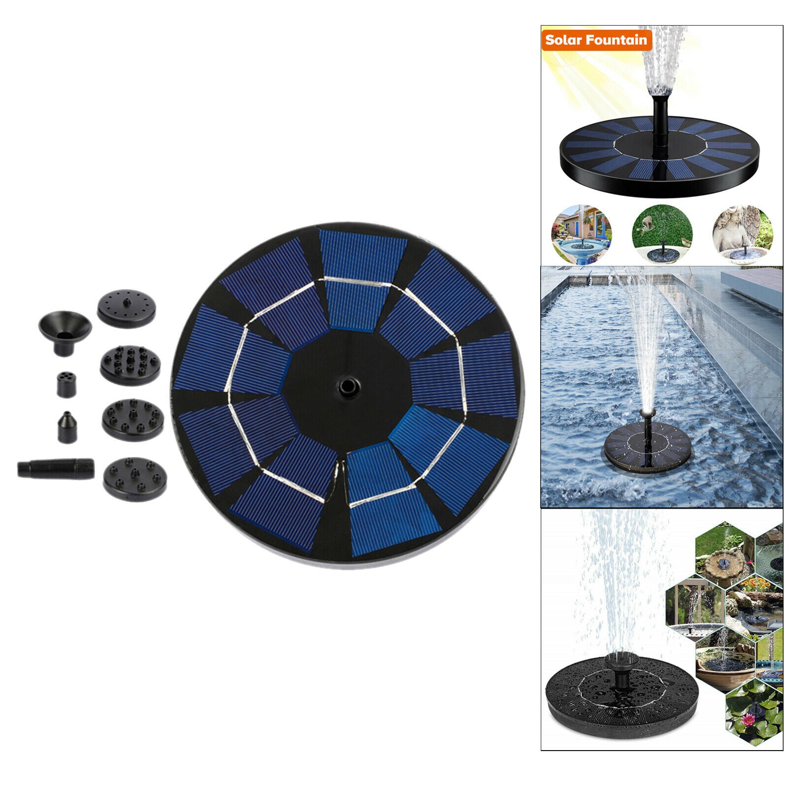 Rechargeable Bird Bath Solar Fountain Free Floating Water Pump with 6 Nozzle