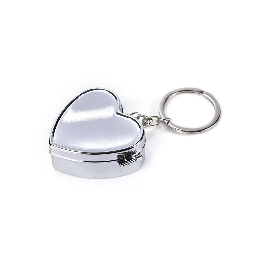 Metal Heart Travel Pill Box Medicine Container Case Storage Holder Keychai.l8